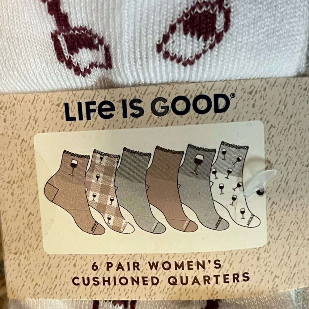 🆕 Life Is Good WINE GLASS Ruffle Cuff Quarter Socks 6 Pack